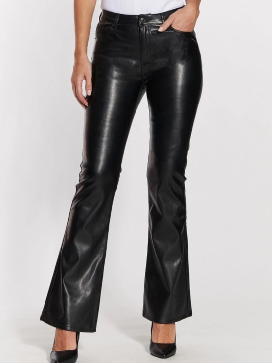 Oat New York Pants - OAT Women High Rise Flare Faux Leather Pants Black Vegan Leather Y2K Retro Chic
